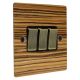 Solo Flat Plate Wood 3 Gang 2Way 10Amp Rocker Switch in Zebrano with Antique Brass Rocker and Black Trim