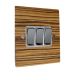 Solo Flat Plate Wood 3 Gang 2Way 10Amp Rocker Switch in Zebrano with Polished Stainless Rocker and White Trim