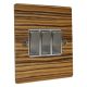 Solo Flat Plate Wood 3 Gang 2Way 10Amp Rocker Switch in Zebrano with Satin Stainless Rocker and White Trim