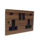 Solo Wood Walnut Flat Plate 2G Switched USB Socket A+C Black insert