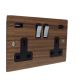 Solo Wood Walnut Flat Plate 2G Switched USB A+C Polished Rocker Black trim