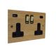 Solo Wood 2G Switched USB Socket A+C Oak Brass Rocker Black Trim