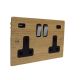 Solo Wood Flat Plate 2G Switched USB A+C Oak Polished Rocker Black Trim