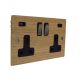 Solo Wood Flat Plate 2G Switched USB Socket A+C Oak Satin Rocker Black Trim