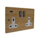 SDolo Wood Flat Plate 2G Switched USB Socket A+C Oak Satin Rocker White Trim