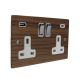 Solo Wood Walnut Flat Plate 2G Switched USB Socket A+C Polished Rocker White Trim