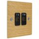 Solo Flat Plate Wood 2Gang TV/FM Co-Axial Isolated Socket in  Oak with Black Insert