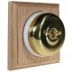 1 Gang 2 Way Period Asbury Unfinished Oak Wood - Polished Brass Smooth Dome Light Switch White Pattress