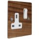 Walnut Flat Plate Wood 1 Gang 13Amp Switched Socket with White Insert