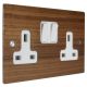 Walnut Flat Plate Wood 2 Gang 13Amp Switched Socket with White Insert