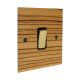 Solo Flat Plate Wood 1 Gang 2Way 10Amp Rocker Switch in Zebrano with Polished Brass Rocker and Black trim