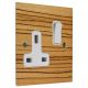 Solo Flat Plate Wood 1 Gang 13Amp Switched Socket in Zebrano with White Rocker