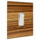 Solo Flat Plate Wood 1G Double Pole 20Amp Rocker Switch in Zebrano with White Rocker