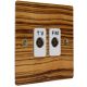 Solo Flat Plate Wood 2Gang TV/FM Co-Axial Isolated Socket in Zebrano with White Insert